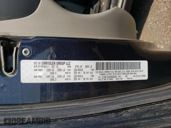 2013 Chrysler Town & Country Touring with VIN 2C4RC1BG4DR656552, listed as a Copart auction lot 64769954 with 223,286 mi miles and Clean Title. Bid and sale history available at DreamBid. Image 13.