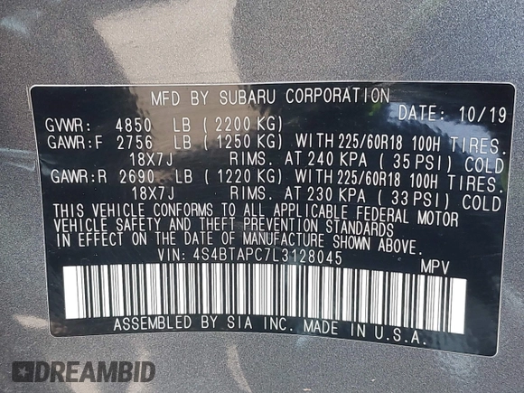 2020 Subaru Outback Touring с VIN 4S4BTAPC7L3128045, выставлен на аукционе IAAI как лот 42531717 с пробегом 99 482 миль миль и . История ставок и продаж доступна на DreamBid. Изображение 9.