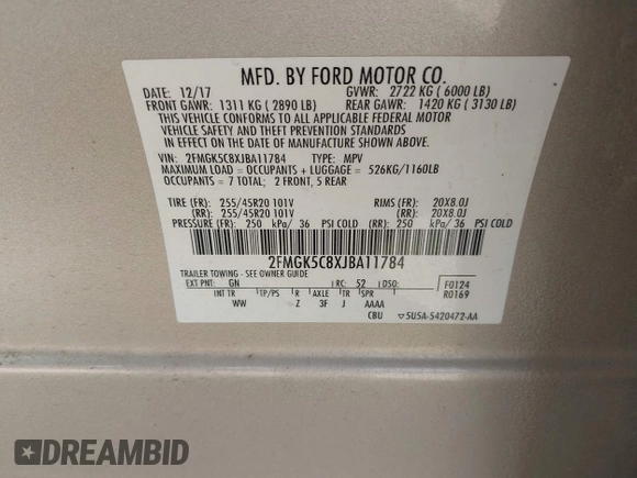 2018 Ford Flex SEL z VIN 2FMGK5C8XJBA11784, wystawiony jako IAAI lot #41838739 z przebiegiem 162 559 mil mil oraz . Historia ofert i sprzedaży dostępna na DreamBid. Obrazek 9.