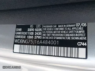 2006 Mercedes-Benz S-Class 5.0L with VIN WDBNG75J16A484001, listed as a IAAI auction lot 41665498 with 1 mi miles. Bid and sale history available at carsss.com. Image 9.