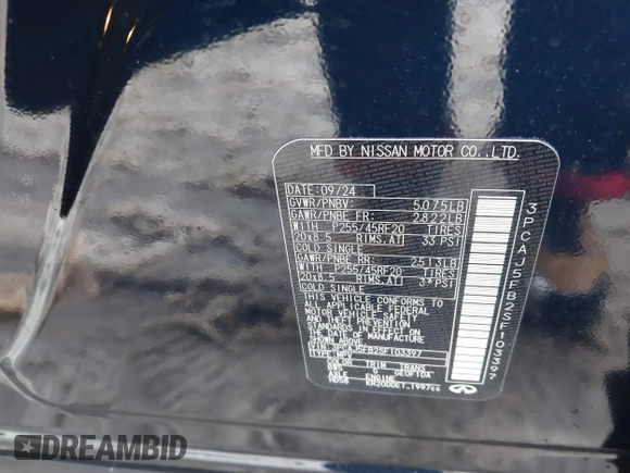 2025 Infiniti QX50 Sport with VIN 3PCAJ5FB2SF103397, listed as a IAAI auction lot 41566790 with 1,228 mi miles and . Bid and sale history available at DreamBid. Image 9.