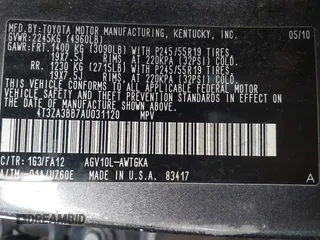 2010 Toyota Venza z VIN 4T3ZA3BB7AU031120, wystawiony jako IAAI lot #42212944 z przebiegiem Nie podano mil oraz . Historia ofert i sprzedaży dostępna na DreamBid. Obrazek 9.