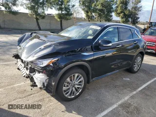 2023 Infiniti QX50 Luxe z VIN 3PCAJ5BA5PF121395, wystawiony jako Copart lot #46174005 z przebiegiem 17 579 mil mil oraz Szkoda całkowita • Salvage title. Historia ofert i sprzedaży dostępna na DreamBid. Obrazek 1.