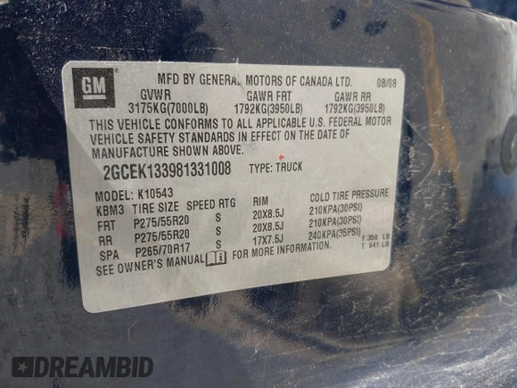 2008 Chevrolet Silverado 1500 LTZ with VIN 2GCEK133981331008, listed as a IAAI auction lot 42228223 with 288,199 mi miles and . Bid and sale history available at DreamBid. Image 9.