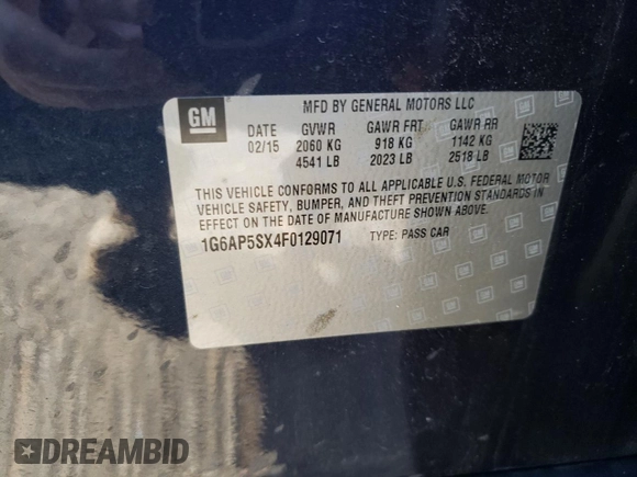 2015 Cadillac CTS RWD with VIN 1G6AP5SX4F0129071, listed as a Copart auction lot 87152944 with 126,724 mi miles and Salvage title. Bid and sale history available at DreamBid. Image 13.