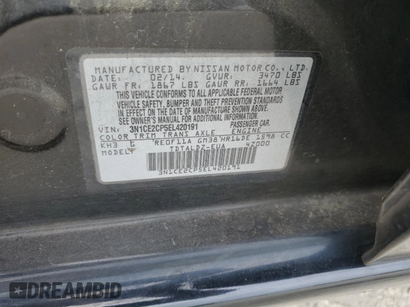 2014 Nissan Note S Plus with VIN 3N1CE2CP5EL420191, listed as a Copart auction lot 59172675 with 159,881 mi miles and Clean title. Bid and sale history available at DreamBid. Image 12.