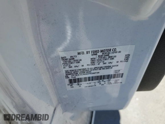 2013 Ford F-150 XL with VIN 1FTEX1CM2DFE08735, listed as a Copart auction lot 50064815 with 179,252 mi miles and Salvage Title. Bid and sale history available at carsss.com. Image 12.