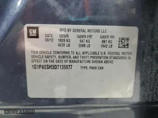 2013 Chevrolet Cruze LS with VIN 1G1PA5SH3D7135877, listed as a Copart auction lot 86778004 with 116,970 mi miles and Salvage Title. Bid and sale history available at carsss.com. Image 13.