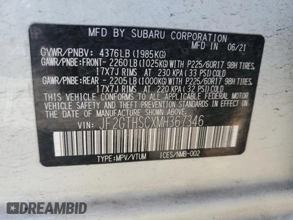 2021 Subaru Crosstrek Special Sports с VIN JF2GTHSCXMH367346, выставлен на аукционе Copart как лот 52706815 с пробегом 58 092 миль миль и Списание • Salvage title. История ставок и продаж доступна на DreamBid. Изображение 12.