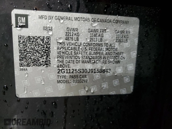 2018 Chevrolet Impala Premier с VIN 2G1125S30J9158843, выставлен на аукционе Copart как лот 86544624 с пробегом 79 385 миль миль и Списание • Salvage title. История ставок и продаж доступна на DreamBid. Изображение 14.