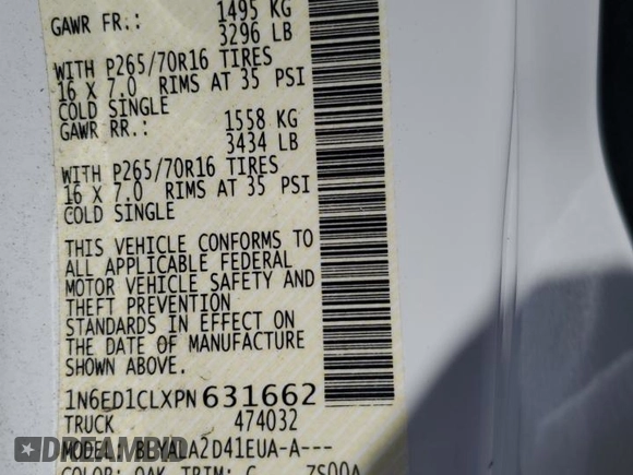 2023 Nissan Frontier S z VIN 1N6ED1CLXPN631662, wystawiony jako Copart lot #55935545 z przebiegiem 31 500 mil mil oraz Szkoda całkowita • Salvage title. Historia ofert i sprzedaży dostępna na DreamBid. Obrazek 12.
