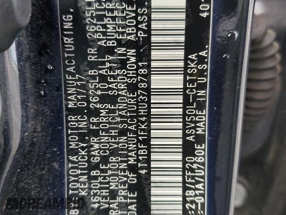 2017 Toyota Camry XLE with VIN 4T1BF1FK4HU378781, listed as a Copart auction lot 50584645 with 145,013 mi miles and Salvage Title. Bid and sale history available at carsss.com. Image 12.
