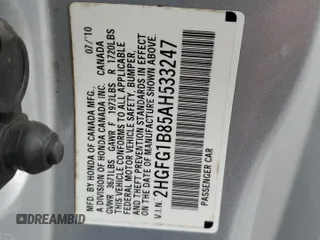 2010 Honda Civic Cpe EX with VIN 2HGFG1B85AH533247, listed as a Copart auction lot 53507695 with 226,677 mi miles and Salvage Title. Bid and sale history available at carsss.com. Image 12.