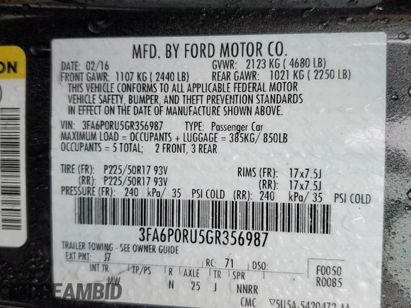 2016 Ford Fusion Titanium Hybrid z VIN 3FA6P0RU5GR356987, wystawiony jako Copart lot #48211775 z przebiegiem 145 192 mil mil oraz Szkoda całkowita • Salvage title. Historia ofert i sprzedaży dostępna na DreamBid. Obrazek 14.