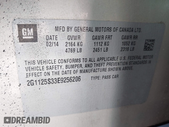2014 Chevrolet Impala LT with VIN 2G1125S33E9256206, listed as a IAAI auction lot 41829287 with 198,661 mi miles and . Bid and sale history available at DreamBid. Image 9.