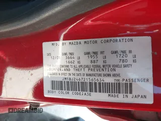 2002 Mazda Protege with VIN JM1BJ246721565634, listed as a IAAI auction lot 41984727 with 235,764 mi miles and . Bid and sale history available at DreamBid. Image 9.
