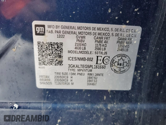 2023 GMC Terrain SLE with VIN 3GKALTEG5PL161660, listed as a Copart auction lot 88500345 with 36,419 mi miles and Salvage title. Bid and sale history available at DreamBid. Image 14.