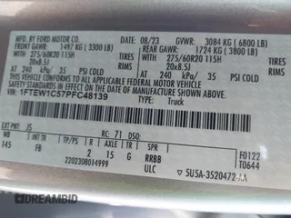 2023 Ford F-150 XL with VIN 1FTEW1C57PFC48139, listed as a IAAI auction lot 41725706 with 40,024 mi miles and . Bid and sale history available at DreamBid. Image 9.
