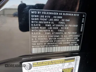 2012 Volkswagen Touareg Exec with VIN WVGEF9BP3CD008153, listed as a Copart auction lot 84255374 with Not Provided miles and Salvage Title. Bid and sale history available at DreamBid. Image 12.