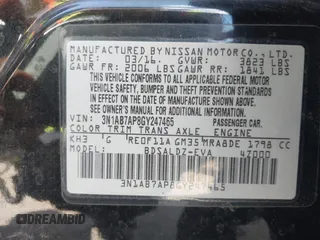 2016 Nissan Sentra SV with VIN 3N1AB7AP8GY247465, listed as a IAAI auction lot 41944770 with 104,673 mi miles and . Bid and sale history available at DreamBid. Image 9.