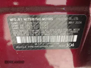 2024 Mitsubishi Mirage ES with VIN ML32FUFJ2RHF11096, listed as a IAAI auction lot 42081913 with 5,318 mi miles and . Bid and sale history available at DreamBid. Image 9.