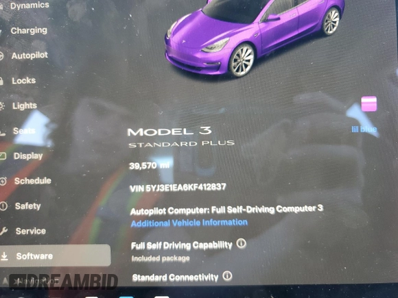 2019 Tesla Model 3 Mid Range with VIN 5YJ3E1EA6KF412837, listed as a Copart auction lot 50871195 with 39,570 mi miles and Salvage Title. Bid and sale history available at DreamBid. Image 9.