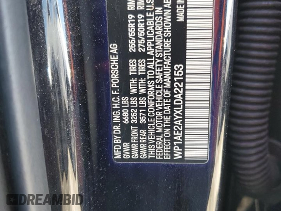 2020 Porsche Cayenne E-Hybrid with VIN WP1AE2AYXLDA22153, listed as a Copart auction lot 53976875 with 99,130 mi miles and Salvage title. Bid and sale history available at DreamBid. Image 13.