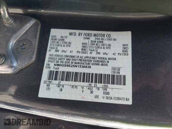 2022 Ford Transit Connect XL с VIN NM0GS9E25N1536836, выставлен на аукционе IAAI как лот 42223670 с пробегом 14 690 миль миль и . История ставок и продаж доступна на DreamBid. Изображение 9.
