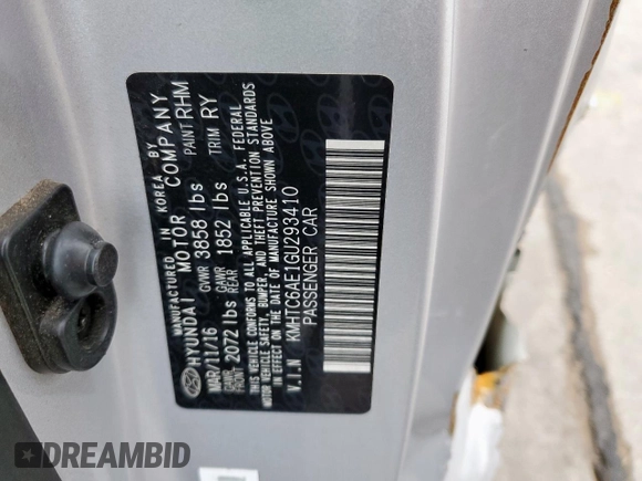 2016 Hyundai Veloster Turbo with VIN KMHTC6AE1GU293410, listed as a Copart auction lot 54422555 with 61,133 mi miles and Salvage title. Bid and sale history available at DreamBid. Image 12.