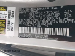 2010 Toyota Sienna XLE with VIN 5TDYK4CC9AS319809, listed as a IAAI auction lot 41885905 with 252,010 mi miles and . Bid and sale history available at DreamBid. Image 9.