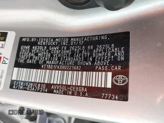 2017 Toyota Camry Hybrid LE with VIN 4T1BD1FKXHU221682, listed as a IAAI auction lot 41555214 with 1 mi miles. Bid and sale history available at carsss.com. Image 9.
