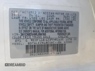 2021 Nissan Versa S with VIN 3N1CN8DV4ML894163, listed as a Copart auction lot 54718295 with 87,903 mi miles and Salvage title. Bid and sale history available at DreamBid. Image 13.