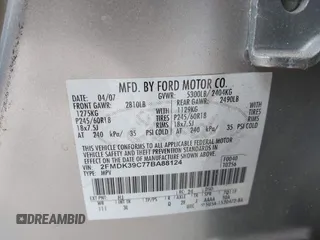 2007 Ford Edge SEL PLUS with VIN 2FMDK39C77BA88124, listed as a IAAI auction lot 41918814 with 106,134 mi miles. Bid and sale history available at carsss.com. Image 9.