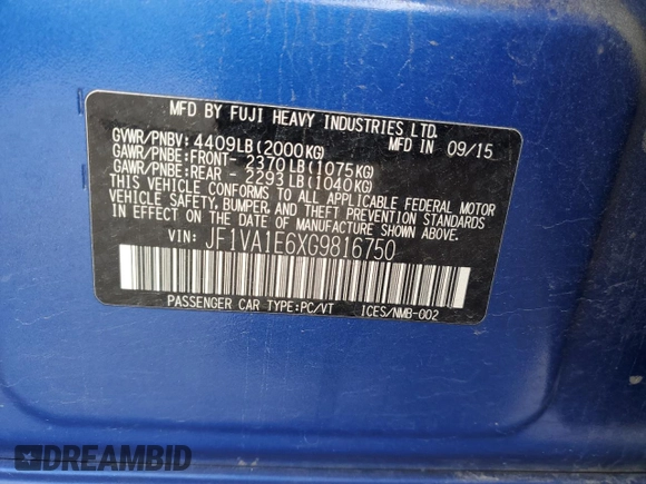 2016 Subaru WRX Premium with VIN JF1VA1E6XG9816750, listed as a Copart auction lot 49401845 with 120,736 mi miles and Salvage Title. Bid and sale history available at carsss.com. Image 13.
