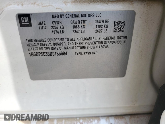 2013 Cadillac CTS Premium с VIN 1G6DP5E38D0135684, выставлен на аукционе Copart как лот 52454005 с пробегом Не указан миль и Списание • Salvage title. История ставок и продаж доступна на DreamBid. Изображение 14.