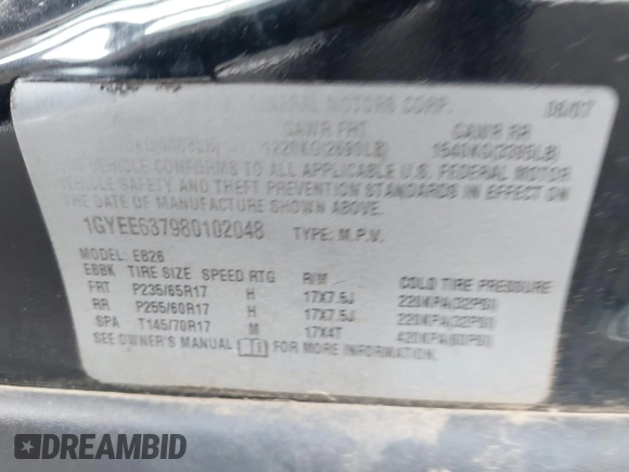2008 Cadillac SRX AWD with VIN 1GYEE637980102048, listed as a IAAI auction lot 41848643 with 152,462 mi miles. Bid and sale history available at carsss.com. Image 9.