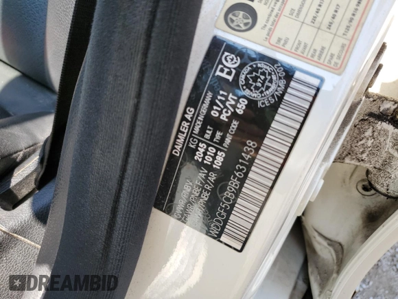 2011 Mercedes-Benz C with VIN WDDGF5CB9BF631438, listed as a Copart auction lot 62860085 with 204,528 mi miles and Salvage title. Bid and sale history available at DreamBid. Image 13.