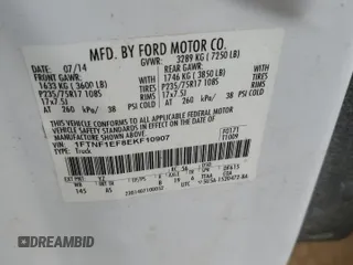 2014 Ford F-150 XL with VIN 1FTNF1EF8EKF10907, listed as a Copart auction lot 85311594 with Not provided miles and Salvage title. Bid and sale history available at DreamBid. Image 13.