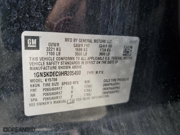 2017 Chevrolet Tahoe Commercial with VIN 1GNSKDEC9HR205490, listed as a Copart auction lot 48721705 with 158,853 mi miles and Salvage Title. Bid and sale history available at carsss.com. Image 14.