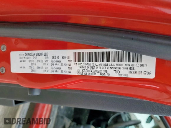 2012 Ram 1500 Express with VIN 3C6JD6AT4CG201072, listed as a Copart auction lot 60130655 with 147,324 mi miles and Salvage title. Bid and sale history available at DreamBid. Image 13.