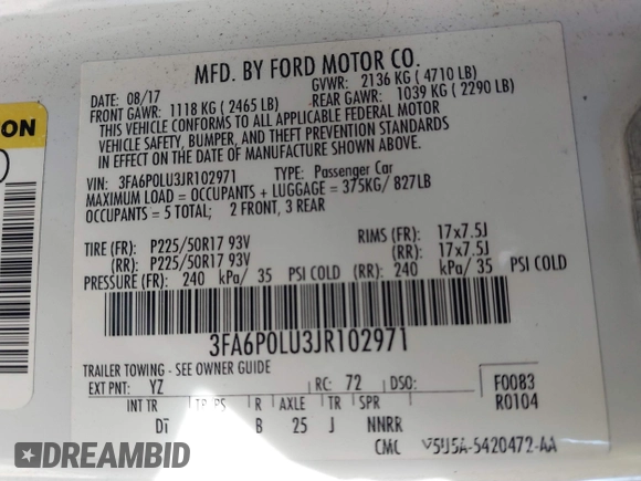 2018 Ford Fusion SE z VIN 3FA6P0LU3JR102971, wystawiony jako IAAI lot #41814321 z przebiegiem 135 472 mil mil oraz . Historia ofert i sprzedaży dostępna na DreamBid. Obrazek 9.