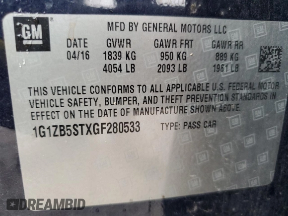2016 Chevrolet Malibu LS with VIN 1G1ZB5STXGF280533, listed as a Copart auction lot 50703905 with 155,139 mi miles and Salvage Title. Bid and sale history available at DreamBid. Image 12.