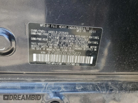 2012 Subaru Forester X Premium with VIN JF2SHBDC6CH415672, listed as a Copart auction lot 61815565 with 117,692 mi miles and Salvage title. Bid and sale history available at DreamBid. Image 13.