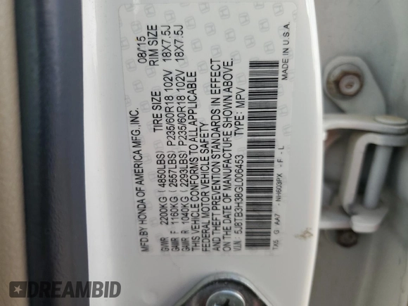 2016 Acura RDX with VIN 5J8TB3H38GL006453, listed as a Copart auction lot 46233175 with 253,730 mi miles and Salvage Title. Bid and sale history available at DreamBid. Image 12.
