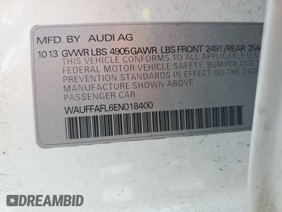 2014 Audi A4 Premium Plus with VIN WAUFFAFL6EN018400, listed as a Copart auction lot 76251094 with 104,113 mi miles and Salvage Title. Bid and sale history available at carsss.com. Image 13.