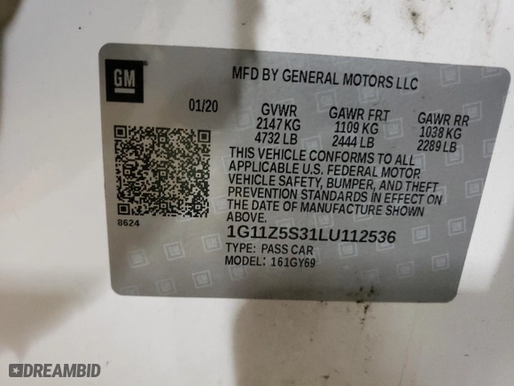 2020 Chevrolet Impala LT with VIN 1G11Z5S31LU112536, listed as a Copart auction lot 85944244 with 92,894 mi miles and Salvage Title. Bid and sale history available at carsss.com. Image 12.