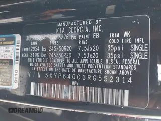 2024 Kia Telluride S with VIN 5XYP64GC3RG552314, listed as a IAAI auction lot 42289614 with 2,408 mi miles and . Bid and sale history available at DreamBid. Image 9.