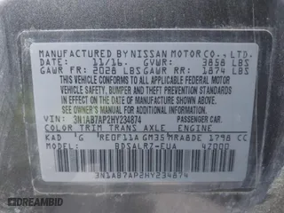 2017 Nissan Sentra SV with VIN 3N1AB7AP2HY234874, listed as a IAAI auction lot 40588556 with 129,025 mi miles. Bid and sale history available at carsss.com. Image 9.