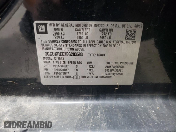 2014 Chevrolet Silverado 1500 LT with VIN 3GCUKREC3EG203583, listed as a Copart auction lot 86921204 with 189,622 mi miles and Clean Title. Bid and sale history available at DreamBid. Image 12.