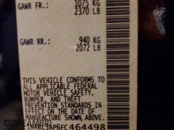2015 Nissan Altima S z VIN 1N4BL3AP6FC464498, wystawiony jako Copart lot #38575914 z przebiegiem Nie podano mil oraz Nie do naprawy • Non repairable. Historia ofert i sprzedaży dostępna na DreamBid. Obrazek 12.